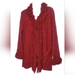 Dialogue “The New Language of Style” Fringe Red Size S Sweater Cardigan